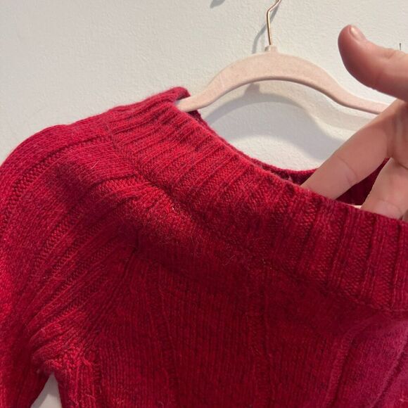 Vtg Express Women Red Pullover Sweater L Boat Neck Knit Wool Angora Long Sleeve - Picture 3 of 6